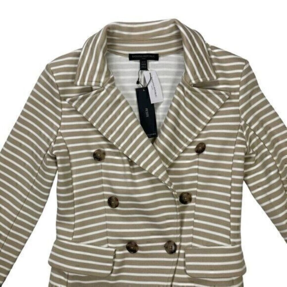 Banana Republic Striped Double Breasted Knit Blazer Women XXS Tan White Chic NWT - Picture 3 of 16